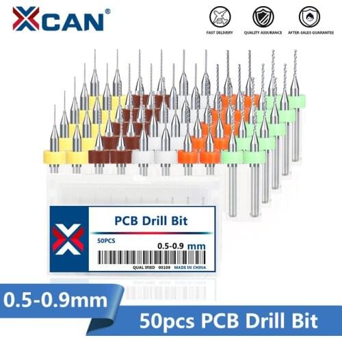 XCAN 50pcs 0.5-0.9mm PCB Drill Bit 1/8 Shank Carbide Micro Drill for PCB Printed Circuit Board Hole Drilling Tool