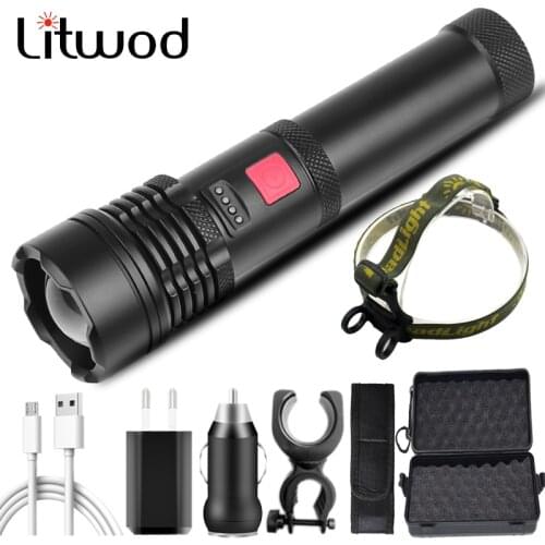 XHP50.2 Led Flashlight Built in 18650 USB Rechargeable Battery Zoomable Torch 2 in 1 Head Lamp Hard Bulbs Bike Light Litwod 20W