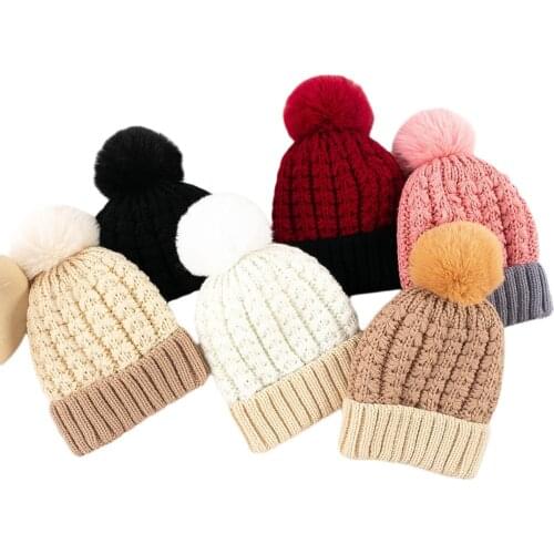 Female Girls Fashion Autumn Winter Thickened Knitted Hat Korean Style Imitation Raccoon Fur Ball Woolen Cap Warm Pullover Cap