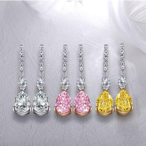 Zhanhao 2021 Hot Sale 925 Sterling Silver Pear Shape 4.0ct Stunning Color Stones Earings For Women