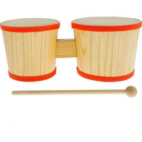 Tooyful 1 Set Wood Bongo Drum 4inch+5inch Hand Percussion Instrument with Mallet for Children Preschool Musical Toy