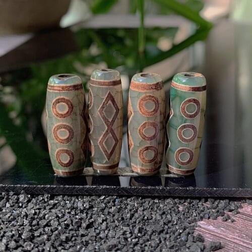 1PC 30mm Six Eyes Natural Tibetan Dzi Agates Beads Vintage Buddha Jewelry Grey Green Agat Stone Beads for Women Men Healing