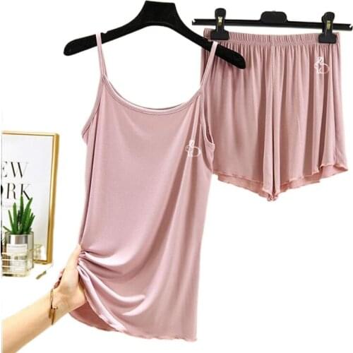 1811-D9 Women Pajamas SuitsLoose Sling Shorts For Lady Sets Sleepwear Summer Loose Casual Nightgown Solid Color Female Homewear