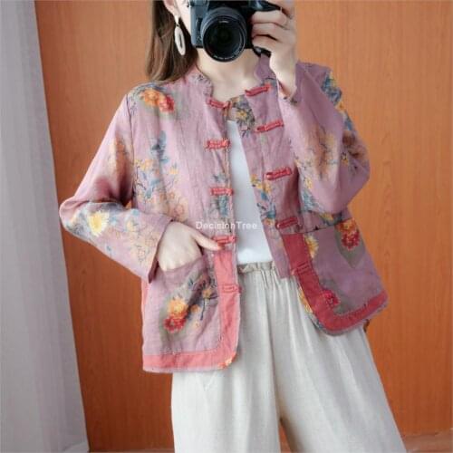 2021 floral print traditional qipao blouse women tang suit retro casual chinese style cheongsam top traditional chinese shirts