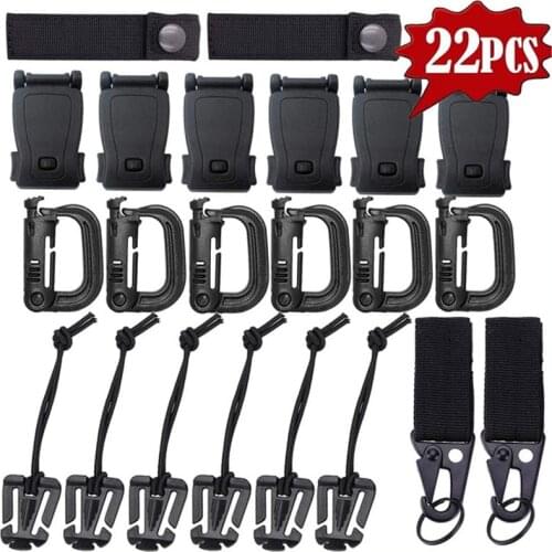 22Pcs Military Backpack Molle Attachment Clips D-Ring Grimloc Locking Buckle Tactical Gear EDC Molle Webbing Clip Straps Holder