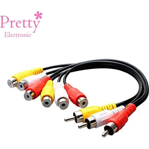 3RCA Male Jack to 6RCA Cables Female Plug Splitter Audio Video High Quality AV Cord TV DVD Adapter 28cm