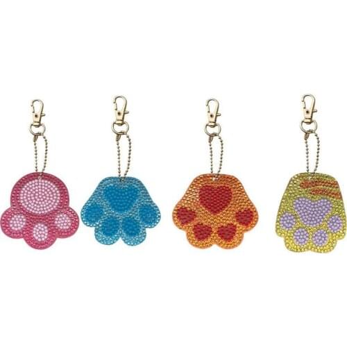 4pcs DIY Full Drill Diamond Painting Keyring Cartoon Cat Bear Paw Keychain