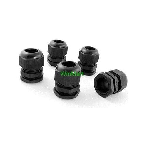 5 Pcs PG21 Black Plastic Waterproof Cable Glands Joints