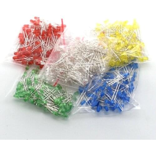 500PCS/LOT 5 Color F3 3MM Round LED Assortment Kit Ultra Bright Water Clear White/Yellow/Blue/Green/Red Light Emitting Diode LED
