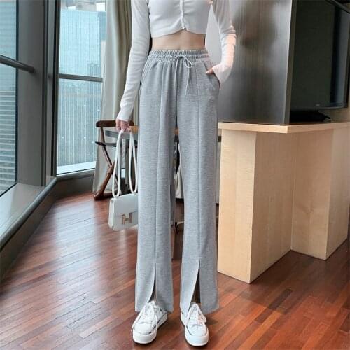 Spring Autumn Female Solid Wide Leg Pants Women Full Length Pants Ladies High Quality simple Casual Straight Pants