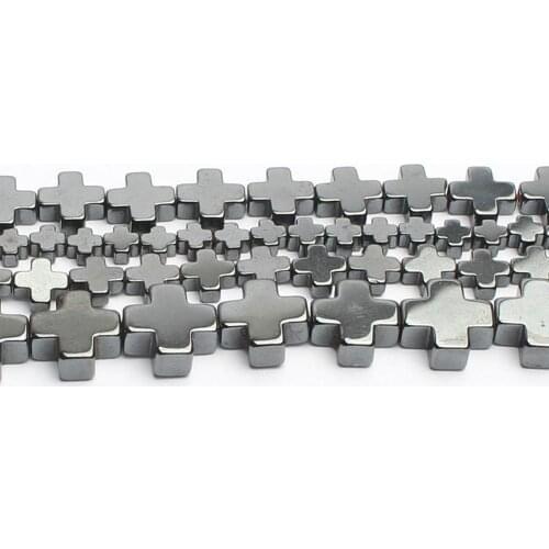4x4/6x6/8x8/10x10mm Natural Black Hematite Stone Beads Cross Loose Beads for Diy Bracelet Accessories Jewellery Making 15
