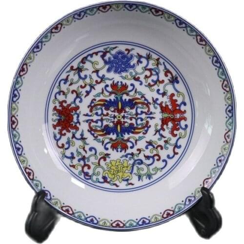 Jingdezhen Porcelain Doucai Double Phoenix Pattern Appreciation Pan Ancient Porcelain Collection