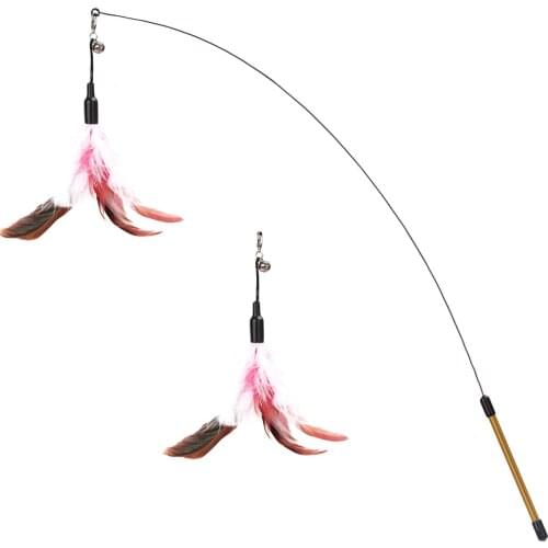 Pawaboo Feather Teaser Cat Toy,Interactive Feather Wand Cat Toy Flying Feather Cat Catcher with Extra Long 31.5" Wand and Bell