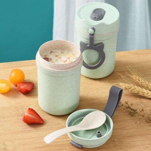 330ml Wheat Straw Meal Sealed Soup Cup with Spoon Double-Layer Durable Portable Water Bottle Breakfast Box Food Container