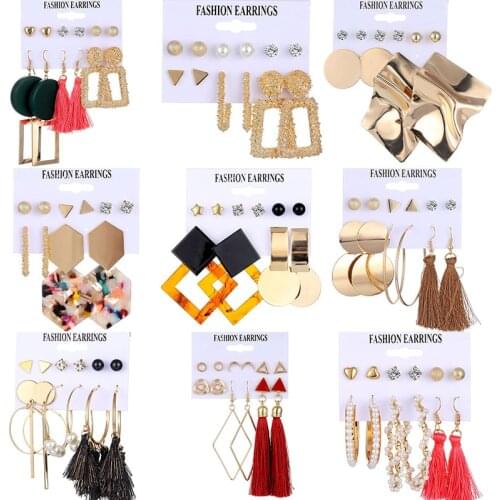 European and American popular earrings with geometric metal acrylic tassel earrings sets for fashion women wholesale