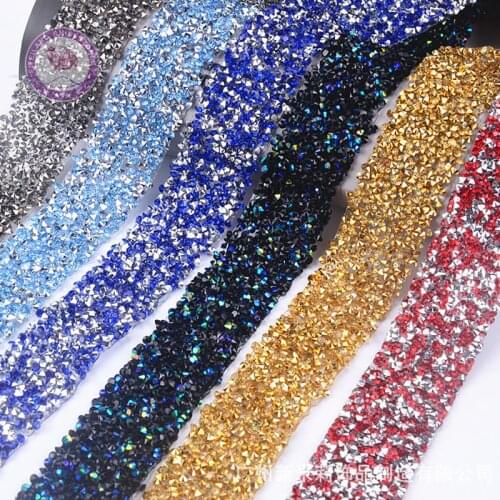 Feilang 1 Yard Iron On Rhinestone Ribbon Hot Fix Rhinestones Applique Motifs Glitter Patches Crystals Trim for Dress Shoes 3cm