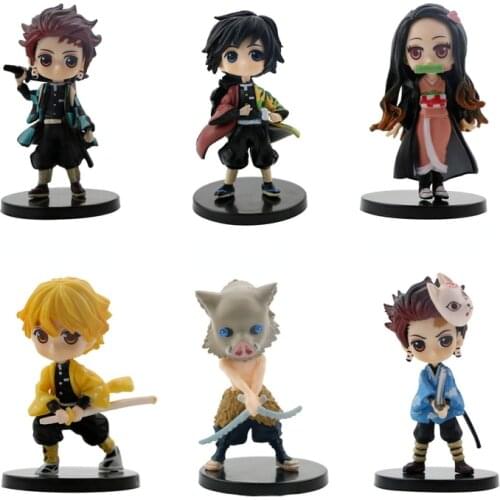 1PCS Anime Figure Demon Slayer Q Version Sitting Ghost Doll Tanjiro Nidouzi Inosuke Zenizu Action Figure Movie Model Toys