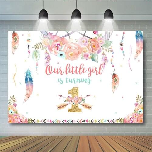 Newborn Girl Birthday Party Backdrop 1st birthday Floral Background for Photography One Little girl is Turnning Watercolor Flowe