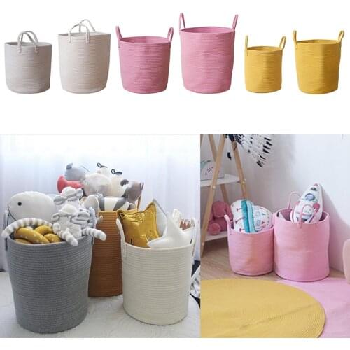 Cotton Woven Storage Basket with Handles - Handmade Laundry Toy Bin Towels Blanket Clothes Organization Basket