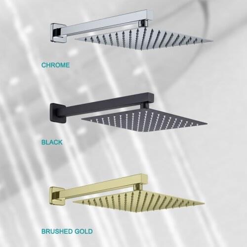 Square Wall Mounted Top Overhead Shower Set Stainless Steel 8/10/11 Inch with Shower Arm Chrome Matt Black Gold