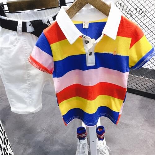 2020 2pcs Summer Baby Boy Children Rainbow Suit T-shirt + Shorts Boys Clothes Kids Car Clothes sets 2-7