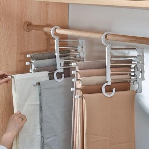 Multi-functional 5 Layers Trouser Storage Rack Adjustable Pants Tie Storage Shelf Closet Organizer Stainless Steel Clothe Hanger