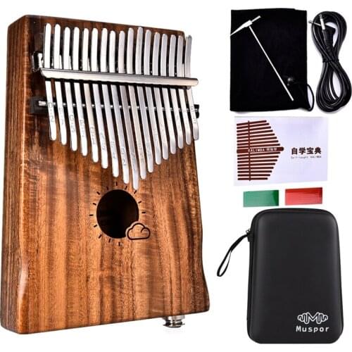 Muspor 17-Key EQ Kalimba, Electric Finger Thumb Piano Built-in Pickup with 6.35mm Audio Interface and Professional Kalimba Case