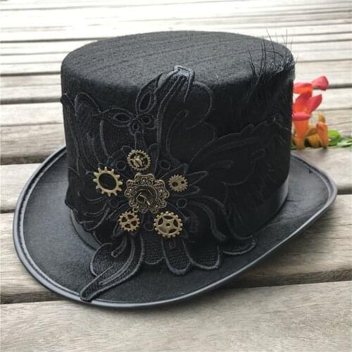 2019 Unisex Men Women Vintage Handmade Steampunk Top Hat With Metal Gear Top Hat Cosplay Hat Size 57CM
