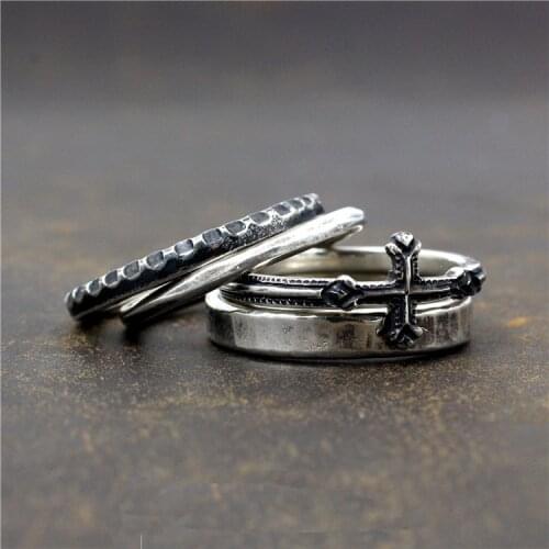 925 Sterling Silver Handmade cross 4 in 1 Ring Mens Women lovers' Biker Punk Ring Jewelry A5328