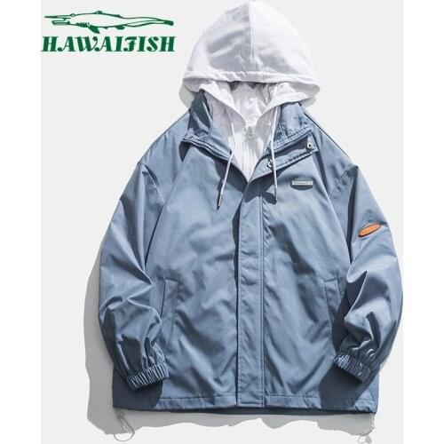 Mens autumn coat fashion fake two-piece hooded top male Korean style trendy loose jacket casual hip hop mens jackets and coats