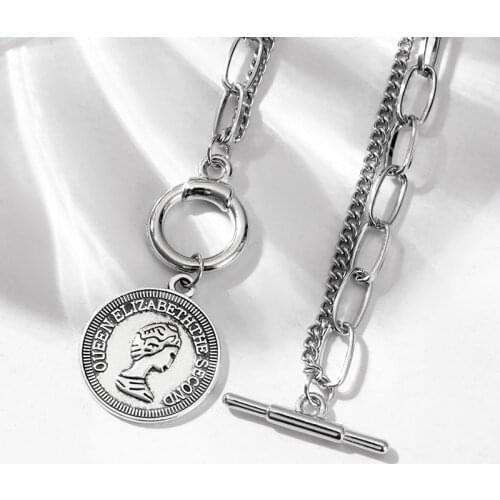 2021 New Trend Coin Pendant Stainless Bracelet Punk Chain Womens Mens Bracelets Charm Couple Bracelet Silver Colour Jewelry