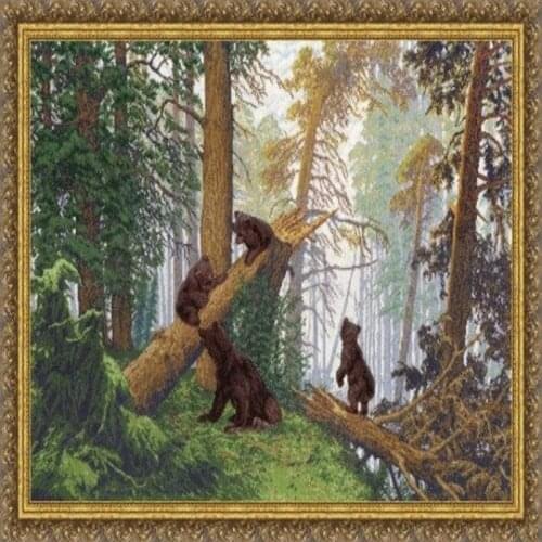 Popular Embroidery Morning in the Pine Forest Cross Stitch Gifts with 14CT Aida Counted Canvas & Free Shipping for Home Decor