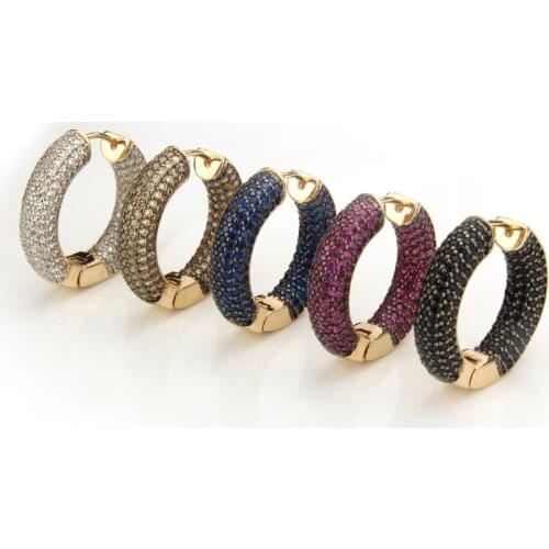 Luxury Black/Red/Champagne/White/Blue Hoop Earrings For Women Mosaic Cubic Zircon Jewelry South America Style CZ Round Earrings