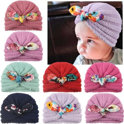 1 Pcs New Cotton Girl Hat Autumn Winter Baby Boy Girl Hat Colorful Bow Elastic Cute Baby Turban Cap For 0-3 year