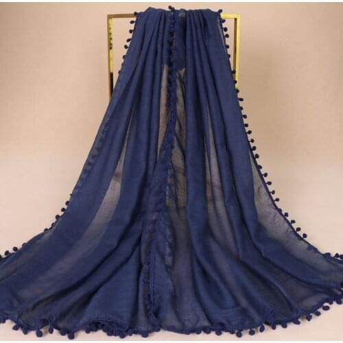 2021 Women Fashion Plain Bubble Tassel Viscose Scarf Ladies Pom Pom Shawls and Wraps Pashmina Stole Muslim Hijab Sjaal 180*80Cm
