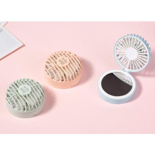 Vanity mirror mini fan folding hanging neck handheld desktop USB charging silent pocket mirror Christmas Gift