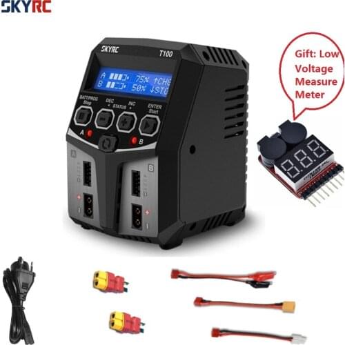 SKYRC T100 DUAL 5A 2X50W Balance FPV Charger Discharger with XT60 plug for 2-4S LiPo/LiIon/LiFe/LiHV Battery RC Drone Multirotor