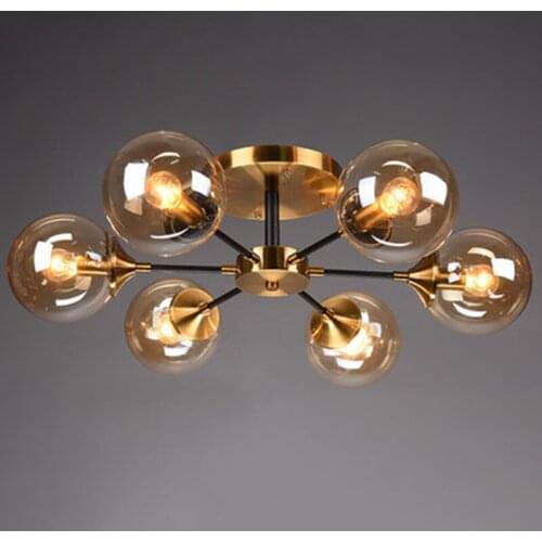 Modern Living room LED Chandelier Smoke grey/Clear Glass Dining room Bedroom Pendant Lamp Gold Home Deco Hanging Light Fixtures