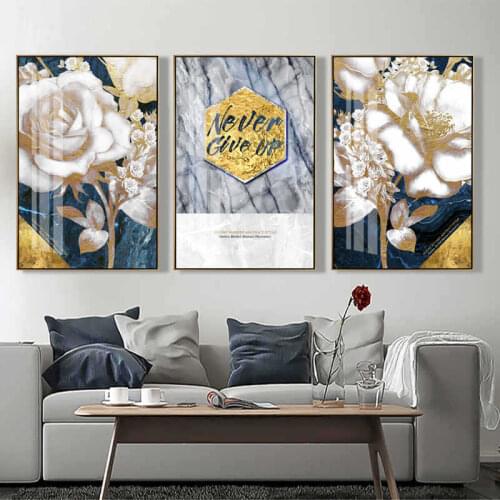 Nordic Modern Abstract Golden Plant Flower Poster Canvas Wall Art Picture Living Room Home Decoration Painting Frameless