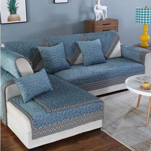 SUGAN LIFE 1 Piece Sofa Cover Chenille Sofa Towel Blue Slipcover Seat Slip Resistant Couch Cover Armrest Backrest Living Room