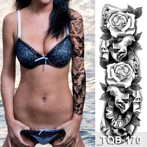 Temporary tattoo sleeves large waterproof fake tatoo big stickers women rose lotus flower tattoo body art full arm tattoo sheet
