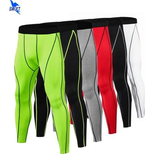 High Elastic Fitness Mens Running Tights Compression Sports Leggings Quick Dry Ankle Length Jogging Pants Gym Training Trousers