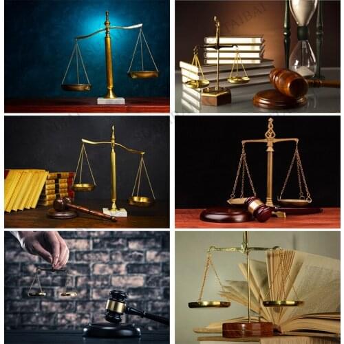 Law Justice Gold Balance Scale Libra Books Gavel Court Custom Photo Background Studio Backdrops Photography Vinyl Fabric Banner