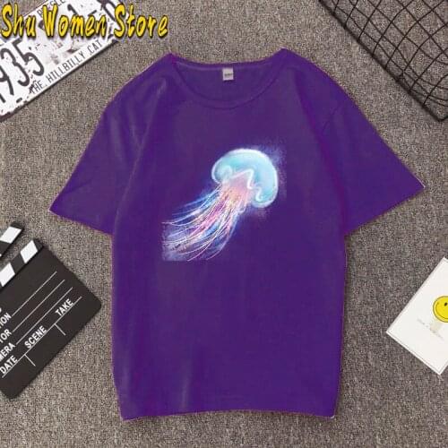New 2021 Summer Print Deep-Sea Jellyfish Womens Casual Style Short Sleeve T-Shirt y2k aesthetic shirts for women