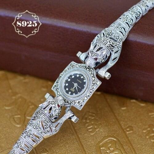 Hot Sale Retro S925 Sterling Silver Leopard Women Watch Women Pure Thai Silver Bracelet Cheetah Watches Dropshipping