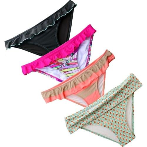 Womens Secret Bikinis Bottom Thong Sexy Swimsuit Vintage Swimwear Printing Brazilian Biquini Women Ruffles Cheeky Bikini Bottoms
