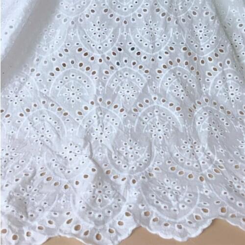 2 Yards Retro Embroidered 100% Cotton Eyelet Fabric in off white Scalloped Wedding Dress Material For DIY Home Party Decor