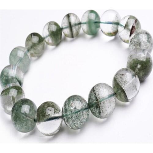 13.5mm Genuine Natural Green Phantom Quartz Crystal Stretch Clear Round Bead Bracelets Women Men