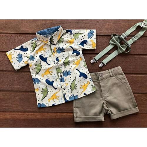 2pcs Toddler Baby Boy Clothes Dinosaur T-shirt Tops+Short Pants Summer Outfit
