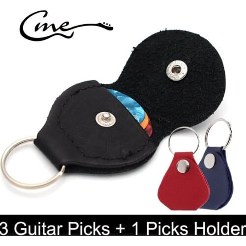 3 Guitar Picks + Guitar Picks Holder Plectrums Bag Mediator Bank Made of PU Leather & Black & Brown & Red Fashion